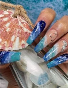 Nail Designs Acrylic, Cruise Nails, Beach Nail Art, Beach Nail Designs, Opi Colors, Beachy Nails, 2025 Spring, Stylish Nails Designs