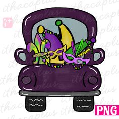 a purple car filled with bananas and other things