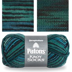 patons kroy socks yarn in teal and black, with two skeins