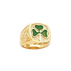 "Green enamel clover ring, 14kt solid yellow gold. Men's ring. Measures 1\" by 1\"." Irish Ring, Irish Rings, Clover Ring, Green Clover, Baby Rings, Irish Jewelry, Clover Green, Green Enamel, Men's Ring