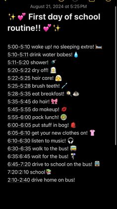 the first day of school routine is posted on an iphone