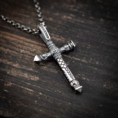 Handmade  Sterling Silver 925 Cross necklace pendant. The silver necklace was oxidized to create more antique rustic look. It is a unisex necklace so it fits both men and women. ✦ Shipping: I will ship all my jewelry within a few days from your order. A tracking number is provided, so you can follow your parcel. ✈ If you would like faster delivery, you can choose express shipping. It will arrive within 1-5 Business days. ✦  Packing:  All my jewelry is carefully packed and comes with a gift box. Necklace Christian, Silver Cross Necklace, Gift Husband, Mens Necklace, Protection Amulet, Unisex Necklace, Necklace Chain Lengths, Men's Necklace, Silver Cross