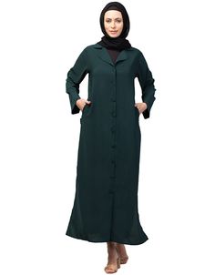 💕 Don't miss out on this essential piece for your wardrobe! 💃 Shop now at Arabic Attire and embrace the Abaya with a Coat Collar and Buttoned Front in self-fabric, in the shade of Green. 🛍️💥 #ModestFashion #ArabicAttire #SophisticatedAbaya #TimelessElegance #FashionIcon #MustHave #GetTheLook #DressToImpress Basic Abaya, Abaya Hijab, Coat Collar, Modest Evening Dress, Abaya Dress, Modest Wear, Abaya Fashion, Hip Dress, The Shade