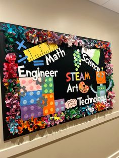 a blackboard with colorful writing on it that says engineer steam art technology and engineering