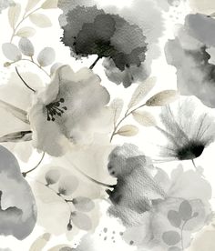 sample watercolor bouquet wallpaper in charcoal from the blooms second edition resource library 1 Bouquet Wallpaper, Watercolor Floral Wallpaper, Charcoal Wallpaper, Drops Patterns, Watercolor Bouquet, W Wallpaper, York Wallcoverings, Burke Decor, Watercolor Pattern