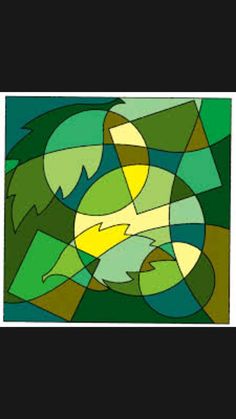 an abstract painting with green, yellow and blue colors in the background is a stylized design