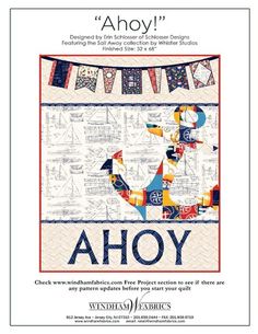 an anchor quilt pattern with the words ahoy on it and a banner that says ahoy