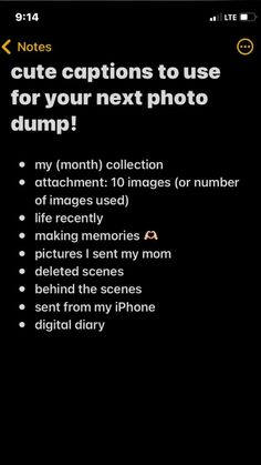 an iphone screen with the text cute captions to use for your next photo dump