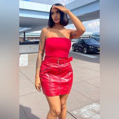 Pleather Zipper Accent Trendy Red Mini Skirt For Night Out, Red Trendy Mini Skirt For Spring, Trendy Red Mini Skirt For Spring, Chic Red Mini Skirt For Club, Chic Red Mini Skirt For Winter, Red Mini Skirt For Fall Party, Chic Red Skirt For Night Out, Fall Party Red Mini Skirt, Chic Red Mini Skirt For Fall