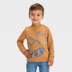 This Fleece Pullover Sweatshirt from Cat & Jack™ is sure to bring cozy comfort to your toddler's cool-weather days. Made from heavyweight fleece fabric, this crewneck sweatshirt helps keep them cozy and comfy. Designed with a ribbed hem and cuffs, it features a fun print and color to add sweet style to their day. Cat & Jack™: Designed for all children so you can trust it's made for yours. Playful Fleece Tops For Fall, Fleece Long Sleeve Sweatshirt For Playtime, Long Sleeve Fleece Sweatshirt For Playtime, Casual Fleece Tops For Playtime, Basic Sweatshirt, Boys Fleece, Girls Fleece, Toddler Boy Outfits, Fabric Tape