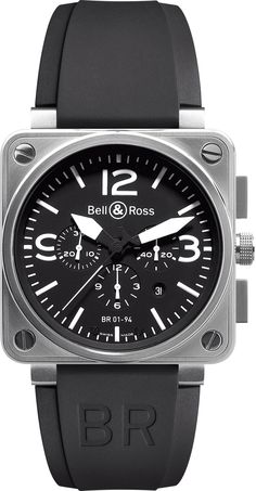 BR0194-BL-ST | BR-01-94-STEEL NEW BELL & ROSS BR 01-94 STEEL CHRONOGRAPH MEN'S CASUAL WATCH Usually ships within 3 months | View In Stock Bell & Ross Watches - Free Overnight Shipping - With Manufacturer Serial Numbers - Swiss Made - Black Dial - Index & Arabic Numeral Hour Markers - Brushed with Polished Stainless Steel Bezel - Date Feature - Chronograph Feature     Large Central Chronograph Second Hand     30 Minute Counter Sub-Dial at 9 O'clock     Hour Counter Sub-Dial at 6 O'clock - Small Seconds Sub-Dial at 3 O'clock - Square Case Shape - 42 Hour Power Reserve - Self-winding Automatic Movement - ETA Caliber 2894 - Vibrations Per Hour: 28,800 - Jewels: 37 - 3 Year Warranty - Guaranteed Authentic - Certificate of Authenticity - Gift Box & E-Manual (will be sent by email) - Brushed with Mens Casual Watches, Bell Ross, Replica Jewelry, Bell & Ross, Swiss Army Watches, Casual Watches, Luxury Watches For Men, Audemars Piguet, Breitling Watch