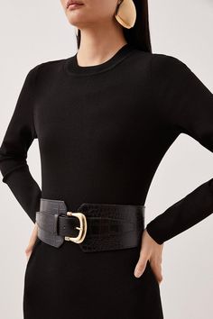 Elevate Your Belt Collection With This Chunky Style Belt, Crafted From Premium Leather Croc For Textural Details, While A Golden-Embossed Buckle Belt Adds A Focal Touch Point For A Cinched Waist Fit.Waist Beltleather Crocchunky Fit Golden Belt Outfit, Big Belts Outfit Women, Cinched Waist Outfit, Designer Belt Outfit, Belt Over Dress, Wide Belt Outfit, Big Belt Outfit, Gloomy Vibes, Waist Belt Outfit