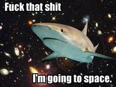 a shark that is floating in the air with captioning i'm going to space