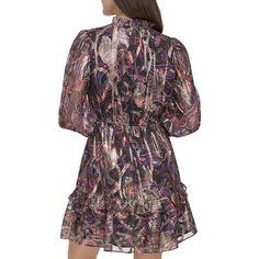 Manufacturer: Vince Camuto Suggested Price: $148.00 Condition: Style Type: Cocktail And Party Dress Collection: Vince Camuto Sleeve Length: Closure: Pullover Material: 83% Polyester/17% Metallic Fabric Type: Metallic Specialty: Paisley P2862638-2877540The original manufacturer will not honor its Limited Warranty for this product. Paisley Print Fabric, Ruffled Mini Dress, Paisley Print Dress, Metallic Fabric, Petite Dresses, Paisley Print, Vince Camuto, Dress Collection, Dress Length