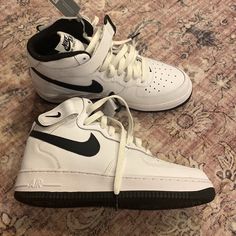 White And Black Air Force 1s Authenticated Forgot To Return To Stadium Goods Priced To Sell Nike Air Force 1 High-top For Sports, Nike Air Force 1 Lace-up For Streetwear, White High-top Sneakers For School, Af1 Mid, Pretty Sneakers, Air Force 1s, Stadium Goods, Dream Shoes, Kids Nike