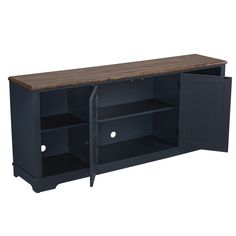 an entertainment center with two doors and shelves