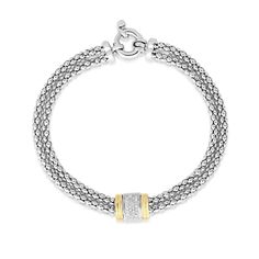 Sterling Silver & 18K Gold .13Ct Diamond Bracelet - Bracelet from Phillip Gavriel Selling Popcorn, Gold Diamond Bracelet, Bracelet Metal, Bracelets Gold Diamond, Italian Jewelry, Fine Jewelry Designers, Rich Textures, Metal Bracelets, Jewelry Designs