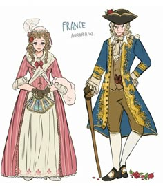 French Traditional Clothing, Traditional French Clothing, Servant Clothes, Couples Fanart, Female Countryhumans, Aph France, Anime France, European Outfits