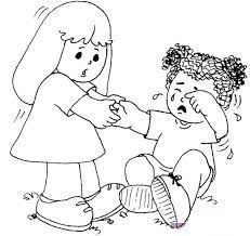 a black and white drawing of two children playing with each other on the ground,