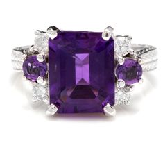 4.70 Carats Natural Amethyst and Diamond 14K Solid White Gold Ring Suggested Replacement Value: Approx. $5,800.00 Total Natural Amethyst Weight is: Approx. 4.40 Carats Center Emerald Cut Amethyst Weight is: Approx. 4.00 Carats Center Amethyst Measures: Approx. 11.00mm x 9.00mm Natural Round Diamonds Weight: Approx. 0.30 Carats (color G-H / Clarity SI1-SI2) Ring total weight: Approx. 7.3 grams Disclaimer: all weights, measurements and colors are approximate and may vary slightly from the listed d Emerald Cut Aquamarine Ring, Emerald Cut Rings, Etsy Gold Ring, Amethyst Jewelry, White Gold Ring, Quality Diamonds, Amethyst Ring, White Gold Rings, Emerald Cut