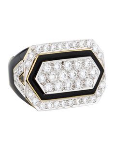 David Webb, Diamond and Enamel Cocktail Ring, 2.96 carats, $15,995 Black Statement Ring, Black Diamond Rings, Rings Black, David Webb, Black Ring, Ring Black, Black Enamel, Cocktail Ring, Black Rings