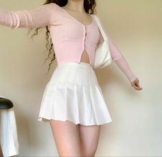 Girly Outfits For Summer, Skirt Outfits Pink, Birthday Lunch Outfit, Mode Ulzzang, Kawaii Fashion Outfits, White Skirt, Kawaii Clothes