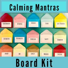 a bunch of colorful houses with the words, calming mantass board kit written on them