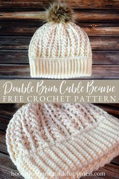 Double Brim Cable Crochet Beanie Pattern - Hooked on Homemade Happiness