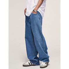 M-044-11 Oversized Cotton Jeans For Hip Hop Style, Casual Oversized Blue Bottoms, Oversized Blue Casual Pants, Oversized Relaxed Bottoms For Streetwear, Casual Blue Oversized Bottoms, Casual Oversized Blue Pants, Blue Oversized Casual Pants, Oversized Casual Denim Pants, Oversized Denim Pants Casual Style