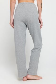 Shoot it straight. A relaxed fit, full-length straight-leg pant. Designed with an encased elastic waistband. Made in our Plush French Terry fabrication, it's the perfect blend of 75% cotton and 25% modal, creating an extra (extra) soft feel. | Joy Straight Leg Pant in Heather Ash Relaxed Fit Straight Hem Athleisure Pants, Relaxed Fit Athleisure Pants With Straight Hem, Athleisure Pants With Relaxed Fit And Straight Hem, Comfortable Cotton Pants With Straight Hem, Relaxed Fit Full Length Cotton Sweatpants, Relaxed Fit Full Length Sweatpants For Elevated Casual Wear, Elevated Casual Full-length Relaxed Fit Sweatpants, Relaxed Fit Pants With Ribbed Waistband For Lounging, Elevated Casual Full-length Sweatpants With Elastic Waistband