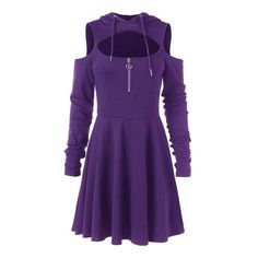 Hoodie Dress Goth Sexy Pleated Hollow Off Shoulder Mini Dresses-women-wanahavit-Purple-S-wanahavit Mode Mantel, Streetwear Girl, Low Cut Dresses, Goth Dress, Mode Casual, Hooded Dress, Cold Shoulder Long Sleeve, Dress Zipper, Types Of Dresses