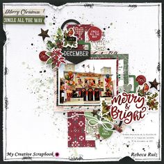 a christmas scrapbook page with the words merry and an image of a house on it