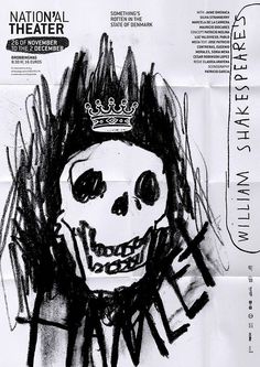 a black and white drawing of a skull wearing a crown