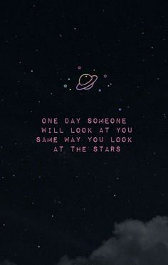 the words are written in pink and black on a dark background with stars above it