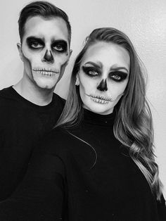 Couple Skull Makeup, Man Skull Makeup, Mexican Halloween Costume, Crazy Halloween Makeup, Mens Halloween Makeup, Halloween Skeleton Makeup, Couple Skull, Halloween Makeup Sugar Skull