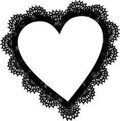 a black and white heart shaped frame with an intricate design on the border, as if it was cut out from paper