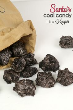 a bag full of cookies sitting on top of a white counter next to it's contents