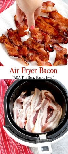 an air fryer with bacon in it and the instructions for how to cook them