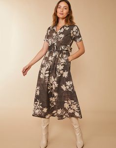 Maryam Poplin Midi Dress Botanic Garden Floral Cascade Gray from Spartina 449 Loungewear Capsule, Floral Cascade, Erin Gray, Holiday Attire, Spartina 449, Botanic Garden, Grey Floral, Midi Length Dress, Swimwear Outfit