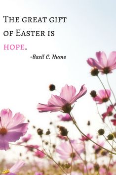 the great gift of easter is hope - basil c hume quote on pink flowers