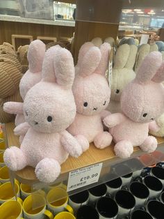 several stuffed animals are on display in a store