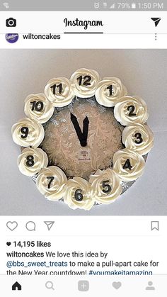 a clock made out of cupcakes with numbers on it