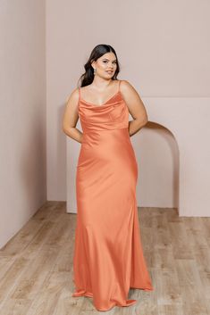 Orange Bridesmaid Dresses Peachy Orange Bridesmaid Dresses, Sunset Orange Bridesmaid Dresses, Orange Pink Bridesmaid Dresses, Sunset Bridesmaid Dresses, Orange Satin Dress, Orange Silk Dress, Classic Gown, Wedding Parties Colors, Orange Bridesmaid