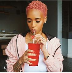 Auburn Red Hair Color, Short Natural Styles, Pink Haircut, Big Chop Natural Hair, Auburn Red Hair, Big Natural Hair, Short Natural Haircuts, Hair Black Women