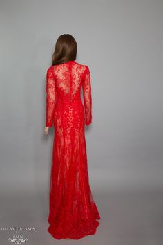 Red Long Sleeve Lace Gown (#Bella) - Dream Dresses by P.M.N
 - 1 Long Sleeve Lace Gown, Red Gown, Luxurious Wedding, Alencon Lace, Dream Dresses, Red Gowns, Red Long Sleeve, Chantilly Lace, Lace Gown