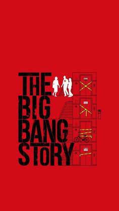 the big bang story poster with people walking up stairs