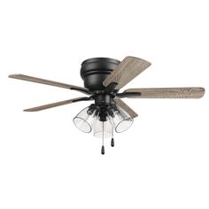 a ceiling fan with three light bulbs and two blades on the blade, in an old - fashioned black finish