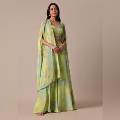 Brand New And Never Worn Because It Didn’t Fit And They Don’t Do Returns. Beautiful Set! Pants Made For A 5’5” Person, Us 14 Green Fitted Designer Pant Set, Green Traditional Drape Pant Set For Eid, Traditional Drape Green Pant Set For Eid, Green Designer Pant Set For Diwali, Spring Green Sharara With Sheer Dupatta, Anarkali Style Green Pant Set For Designer Wear, Semi-stitched Pista Green Palazzo Set For Spring, Green Palazzo Set With Sheer Dupatta For Summer, Bollywood Green Pant Set For Navratri