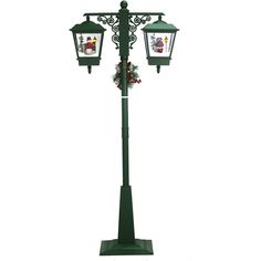 a lamp post with christmas decorations on it