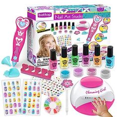 the nail art studio kit includes manicures, gels, and accessories for girls